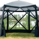 EVER ADVANCED Pop Up Gazebo Screen House Tent for Camping 11.5 ft for 8-10 Person Instant Canopy Shelter with Netting Portable for Outdoor, Backyard