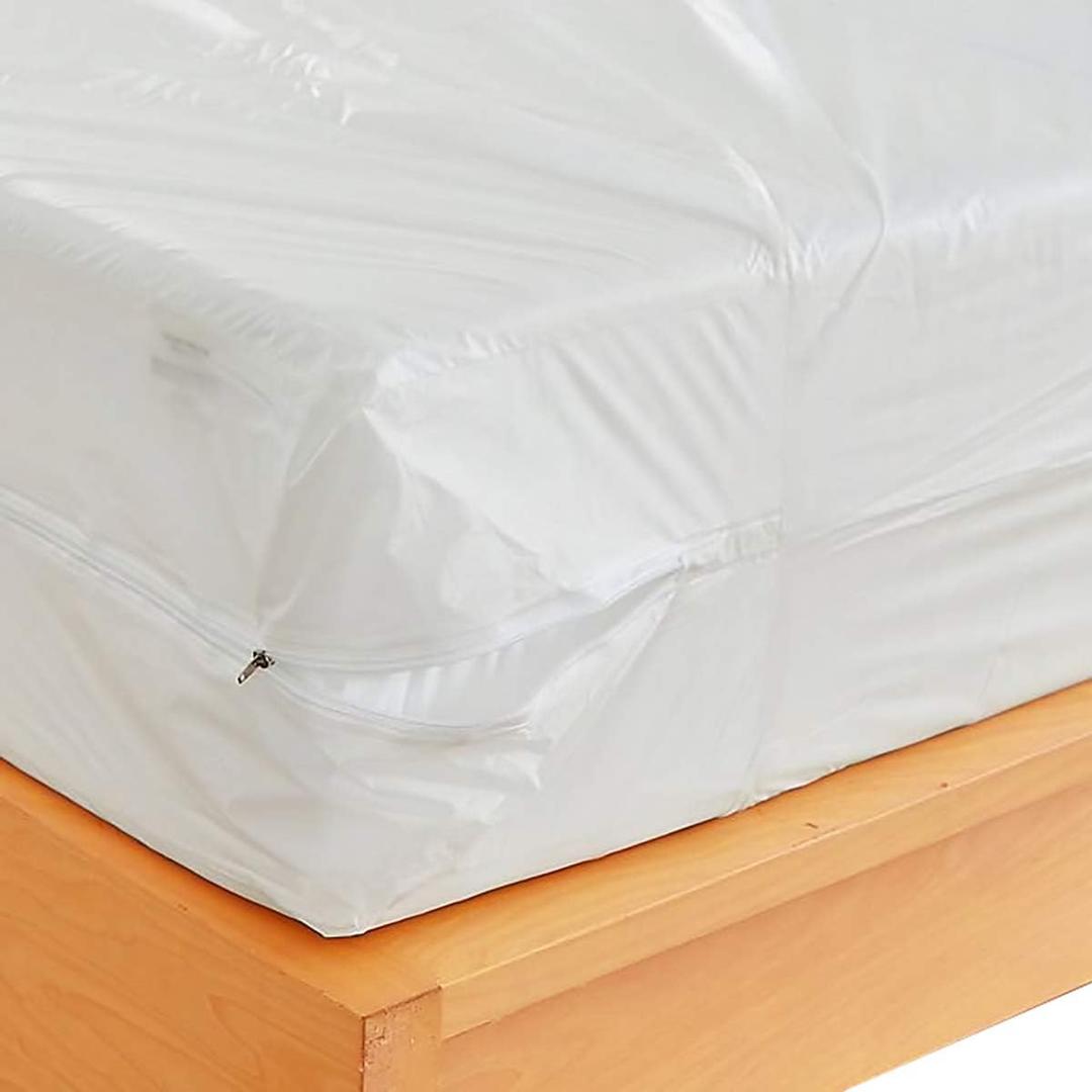 Waterproof Zippered Plastic Mattress Protector Encasement, Vinyl Mattress Bed Cover Proof (Queen Size) White