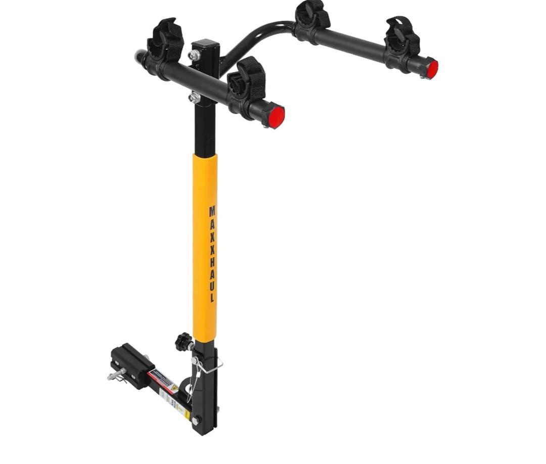 MaxxHaul 50025 Hitch Mount 2-Bike Rack for Cars, Trucks, SUVs, Minivans – Fits 1-1/4" & 2" Hitch Receivers, 100 lb Capacity, Anti-Rattle, Secure Cradles, Heavy-Duty Steel Construction 