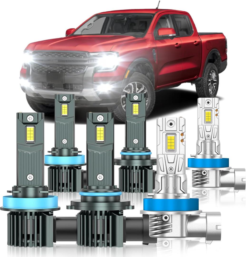 ZSTOPCL Fit for Ford Ranger 2019-2023 Light Bulbs, High/Low Beam Fog Light Bulbs Combo, 800% Brightness, 6000K Cool White, Plug and Play, Pack of 6