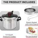 T-fal Clipso Stainless Steel Pressure Cooker, 6.3 Quart, Recipe Book, Steam Basket, Easy-Open Lid, Secure Locking System, Adjustable Pressure Valve, Induction Cookware, Pots and Pans, Kitchen, Silver