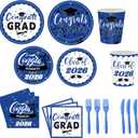 2 x 144pcs Blue Graduation Party Supplies for 24, Blue Graduation Decorations 2026 with 9 Inch Graduation Plates, 7 Inch Dessert Plates, Napkins, Paper Cups, Forks and Knives