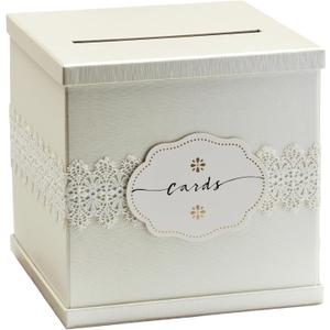 Ivory Wedding Card Box, Large 10 White Gift Card Holder, Envelope Box, Graduation, Funeral Reception, Bridal & Baby Shower, Anniversary, Baptism, Quinceanera, Birthday Party, Sweet 16, Money Basket
