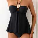 Verdusa Women's 2 Piece Halter Y2K Tankini Set Metal Peplum Flowy Tops with Panty Beach Outfits, XL