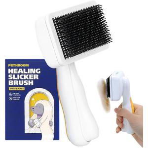 PETHROOM Self-Cleaning Slicker Brush for Dogs & Cats  Gentle Grooming & Deshedding Tool, Removes Mats & Tangles, Skin-Friendly Coated Tips, One-Touch Hair Removal Button