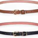 2 x JASGOOD Women's Skinny PU Leather Belt Solid Color Fashion Thin Waist Belt with Gold Buckle for Jeans Pants 1/2 Width