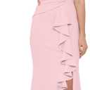 Betsy & Adam Women's Long Sleeveless Boat Neck Ruffle Side Slit Scuba Crepe Gown (Size 16)