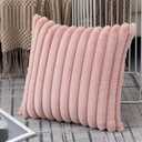 ZLINA Set of 2 Baby Pink Faux Fur Decorative Throw Pillow Covers Fluffy Striped Pillowcase Cushion Covers 16 x 16 Inch Decor Sofa Couch Bedroom