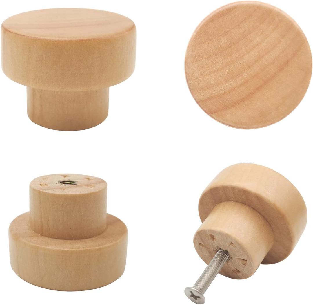 10PCS Wood Knobs Flat Top Round Cabinet Knobs Natural Wooden Dresser Drawer Pulls (Diameter: 35mm/1.38 inch, Height: 25mm/0.99 inch)