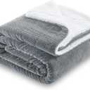 SOCHOW Waffle Sherpa Fleece Throw Blanket, Super Soft Fuzzy Warm, Lightweight Fluffy Reversible Plush Blanket for Bed Sofa Couch, 50 x 60 Inches Grey