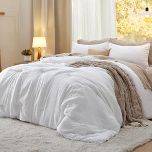 Bedsure King Size Comforter Set, White Soft Prewashed Bedding for All Seasons, 3 Pieces GentleSoft Warm Down Alternative Bed Set, 1 Lightweight Comforter (104"x90") and 2 Pillowcases (20"x36")