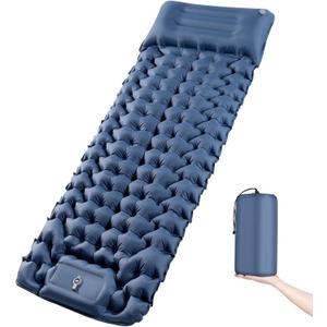 Camping Sleeping Pad | Ultra Lightweight & Compact | Ergonomic Camping Mattress for Indoor & Outdoor Use | Portable Sleeping Mat 4inch with Built-in Foot Pump & Pillow for Camping, Hiking, Travel