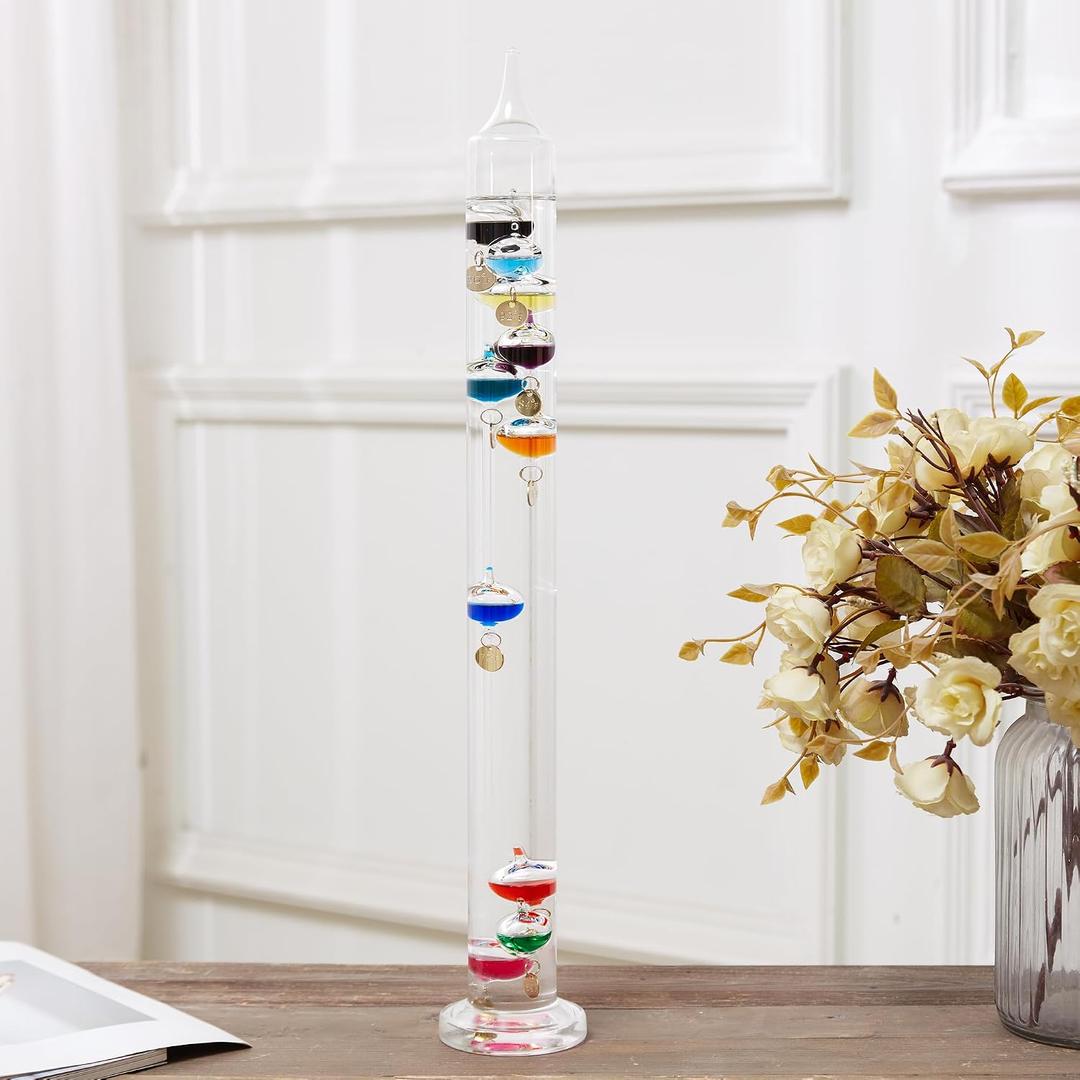 20.5inch Large Glass Galileo Thermometer with 10 Multi Colored Balls with Gold Tags from 60F to 96F Galileo Thermometer Gorgeous Gift for Family Friends Present Home Office Indoor and Outdoor Dcor