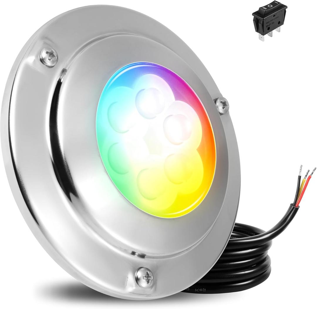 Goldlife 6,000LM Marine Underwater Boat LED Light, B4-2 RGBW w/Switch, 4.3" 60W DC10-30V 6LED, Dimmable Color-Changing IP68 Submersible Yacht Transom Pontoon Sailboat Light Surface Mount