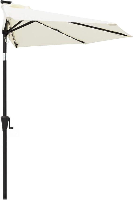 C-Hopetree 9 ft Half Round Outdoor Patio Market Wall Umbrella with Solar LED Lights and Tilt
