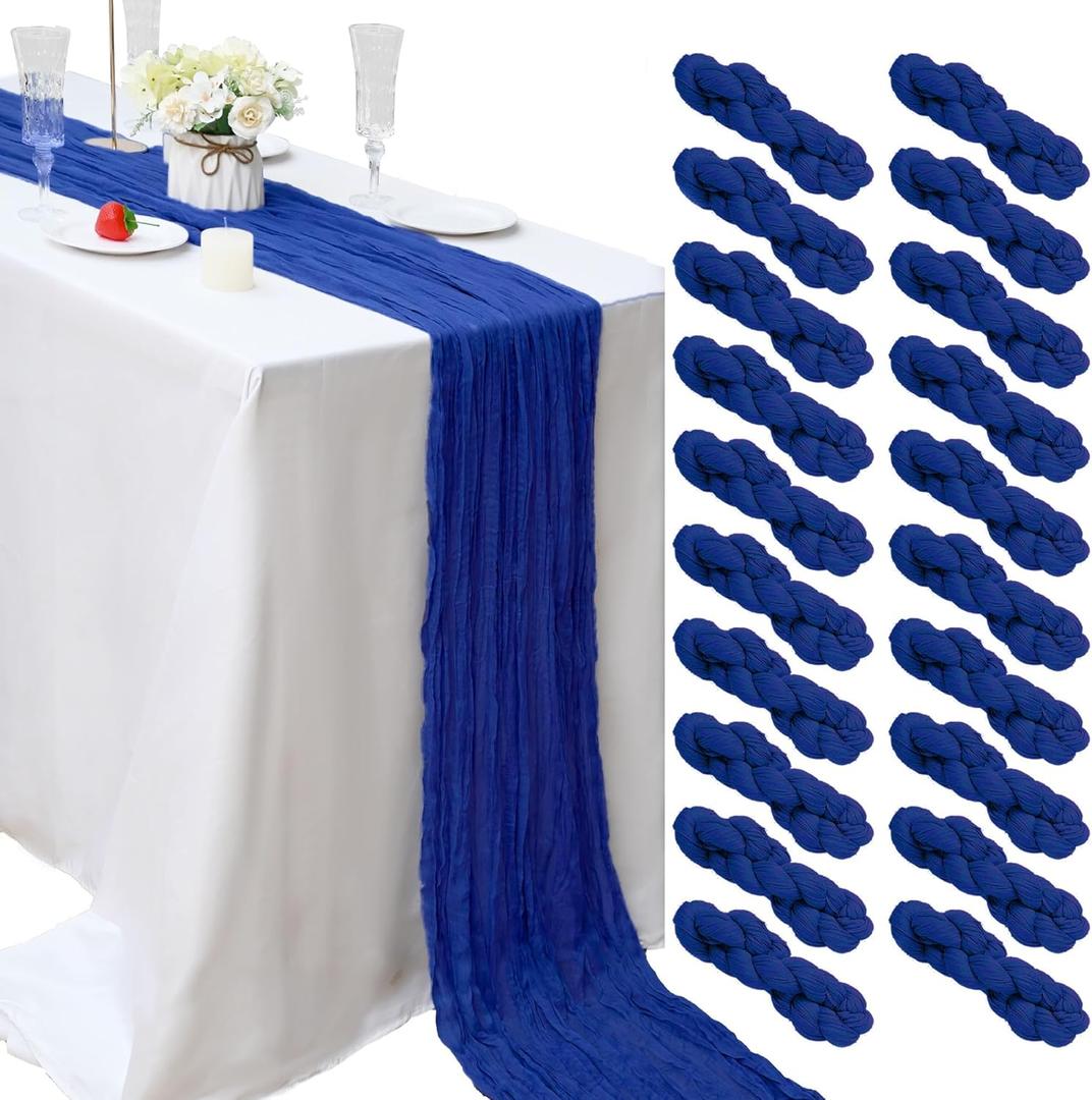20 Pcs Royal Blue Cheesecloth Table Runner 10FT Romantic Cheese Cloth Table Runner Boho Gauze Table Runners Rustic Sheer Runner for Wedding Engagement Bridal Baby Shower Birthday Party Summer Decor