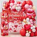Valentines Day Party Decorations Romantic Red Heart Valentine Balloon Garland Backdrop Kit with Tablecloth Cake Topper Cupcake Toppers Love-Themed Party Supplies for Valentines Celebration