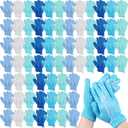 Cuffbow 90 Pcs 45 Pairs Exfoliating Double Sided Bath Gloves with Hanging Loop Colorful Body Shower Gloves for Men Women Beauty Spa Massage Shower Clean Skin Bathing Scrubber Accessories(Blue)