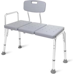 Tub Transfer Bench for Bathtub, Shower Chair for Inside Shower with Backrest & Armrest, 400 Lb Capacity, Height Adjustable Shower Seat, Non-Slip Aluminum Shower Chair for Elderly and Disabled, Gray