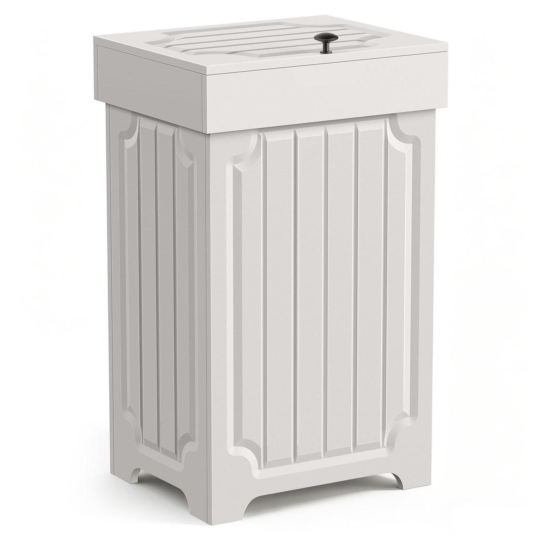 Povrgive Wood Trash Can Cabinet, 13 Gallon Hidden Kitchen Garbage Can with Lid, Farmhouse Dog Proof Trash Can, Metal Ring Included, 16" L x 13" W x 26.5" H, White