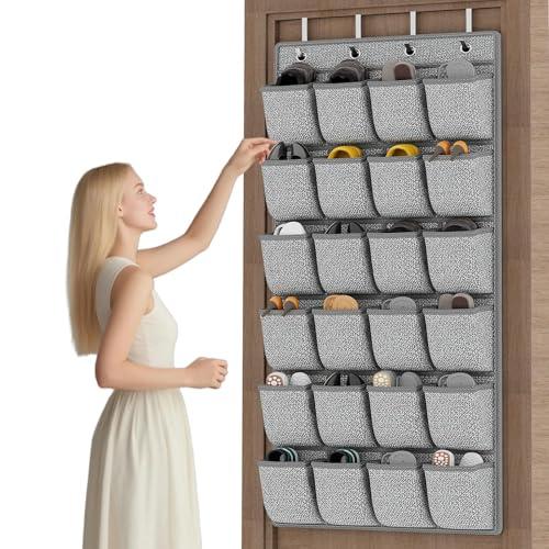 homyfort Over the Door Shoe Organizer,Hanging Shoe Rack Storage Holder with 24 Extra Large Fabric Pockets for Closet,Men Sneakers,Women High Heeled Shoes,Slippers,Grey 61.4''x22''