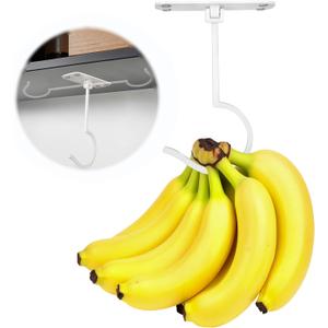 CAPHONT 2 Pack Foldable Metal Banana Hook Under Cabinet - Hanger to Keep Bananas Fresh, Holder for Other Kitchen Items (White)