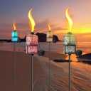 ZSPENG 4 Pack Colorful Glass Garden Torch 12 oz Outdoor Torch Garden Dcor,60-Inch Upgraded Citronella Torches with 3-Prong Grounded Stake for Party Patio Pathway
