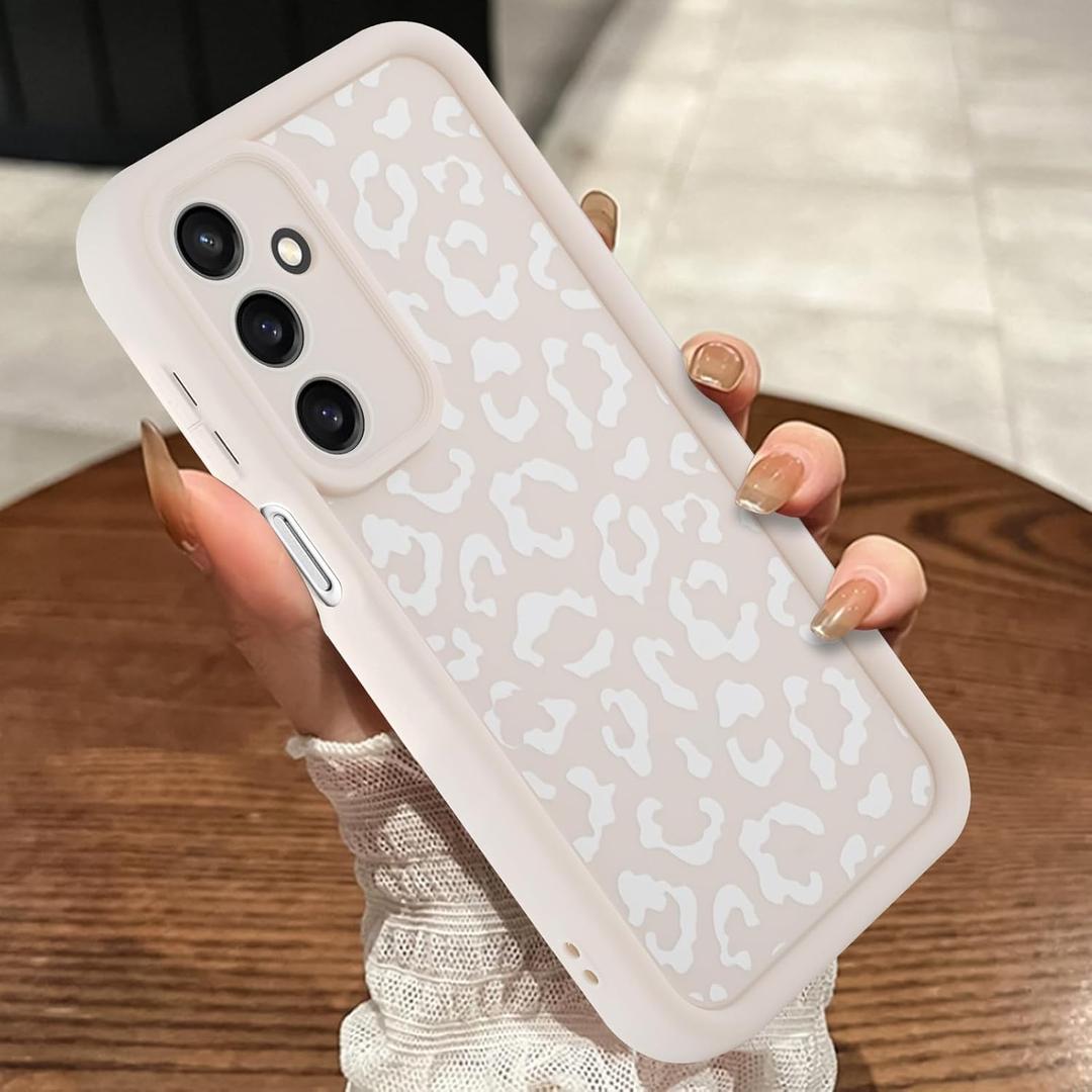 MOWIME Compatible with Samsung Galaxy A16 5G Case, Cheetah Print Shockproof Soft TPU Protective Cover for Women Girls, Slim Anti Scratch Leopard Case for Galaxy A16 5G 6.7 Inch, White