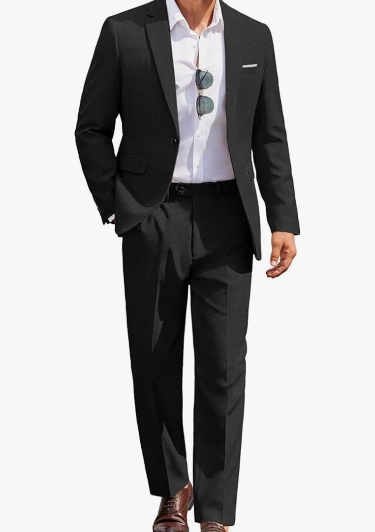 COOFANDY Men Suits Classic Fit 2 Piece Suit Set One Button Casual Blazer Wedding Bussiness Suit Separates,4X-Large, Black