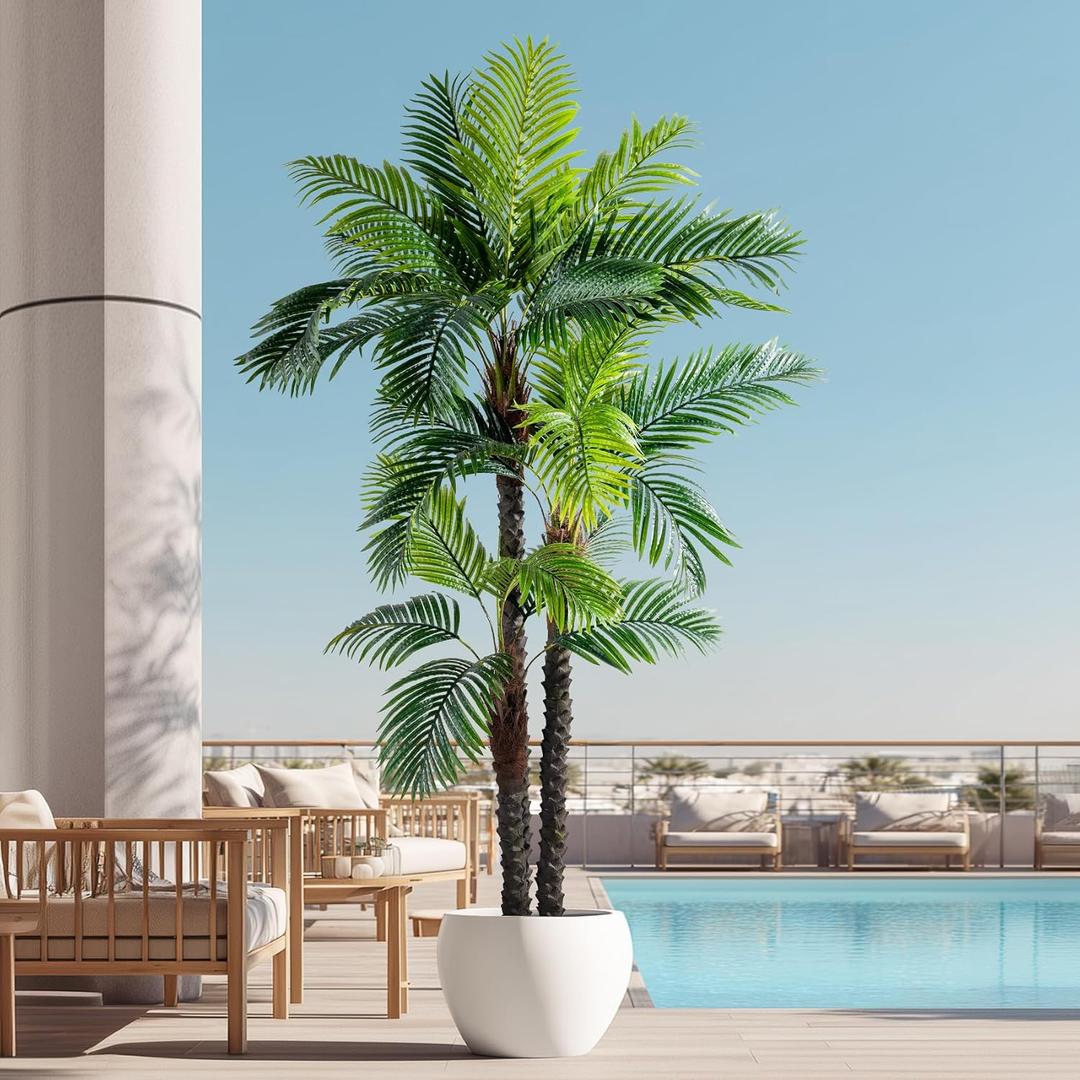 Erimda 8.2FT Artificial Phoenix Palm Tree Artificial Plants Indoor Outdoor Large Faux Coconut Silk Palm Tree Tropical Fake Tree Faux Sago Palm Plant for Modern Farmhouse Yard Outside Patio Poolside