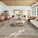 10x14 Washable Area Rug for Living Room, Extra Large Neutral Vintage Boho Rugs for Dining Room, Kids Room, Farmhouse, Durable Low Pile Non Slip Carpet for High Traffic Areas, Apricot