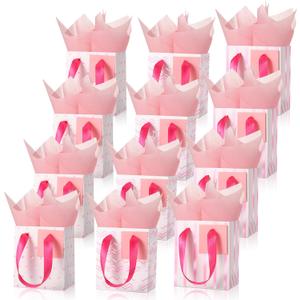 Tenare 12 Pcs Small Gift Bags Mini Metallic Paper Bag Bulk Tiny with Handle Tissue Paper for Gift Wrap Mother's Father's Day Birthday Graduation Party(4 x 2.75 x 4.5 Inch,White Pink Gold)