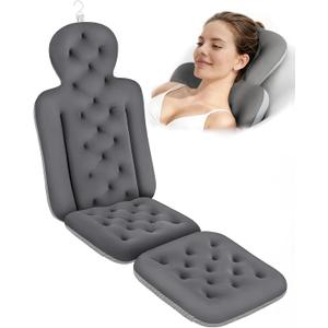 Bath Cushion, Full Body Bathtub Pillow with 160 Suction Cups, Bath Mat for Head and Neck Support, with Laundry Bag (Dark Gray, 56" x 16")