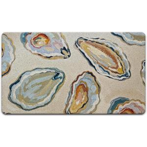 JINYO Coastal Beach Door Mat, Oyster Door Mat Indoor Outdoor Entrance Entryway Porch, Ocean Coastal Nautical Bath Mats for Bathroom, Beachy Welcome Mats, 17x30 Inch