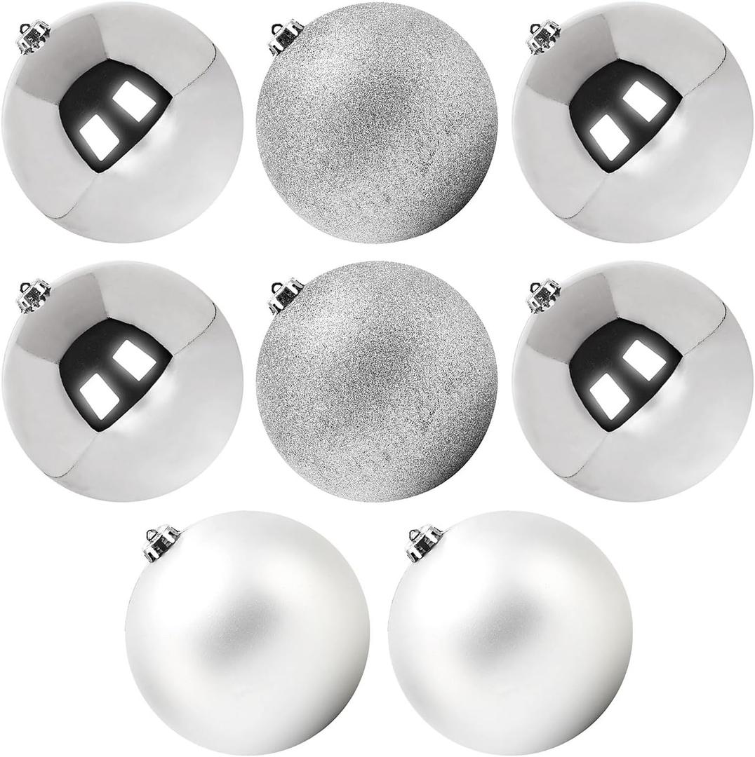 Extra Large Size Outdoor Christmas Ornaments, Oversized Huge Big Shatterproof Xmas Christmas Plastic Balls for Outside Lawn Yard Tree Hanging Decorations (8"/200mm, Silver, 8 Packs)