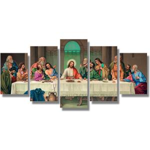 LSIUHWUWI 5 Piece Last Supper Wall Art for Living Room Wall Decor Prints Canvas Poster Christ Religious Painting with Frame Modern Artwork Jesus Christian Pictures Bedroom Decoration Ready to Hang, 40X20inch