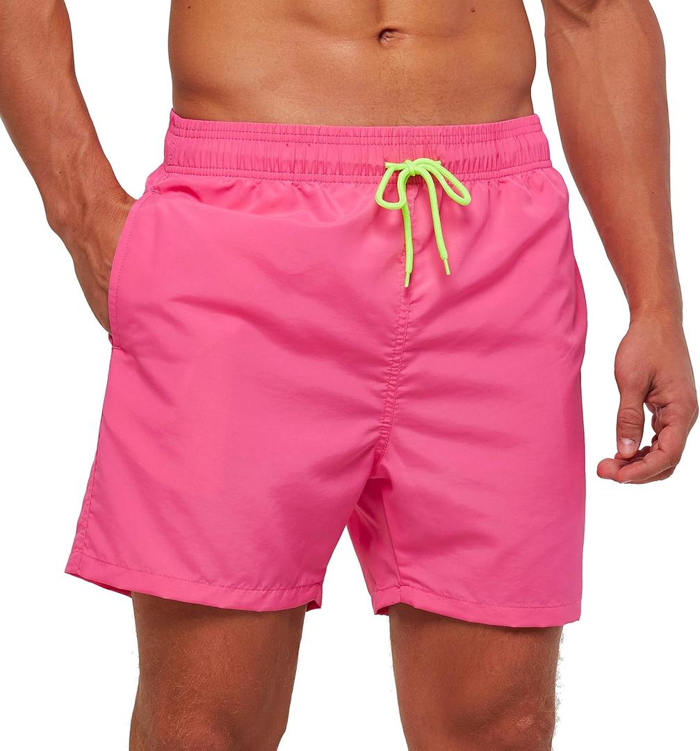 SILKWORLD Men's Swim Trunks Quick Dry Beach Shorts with Pockets (XX-Large, Pink)
