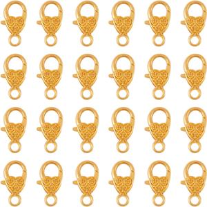 KISSITTY 50-Piece Tibetan Golden Large Heart Lobster Claw Clasps 1x0.55 Inch Jewelry Making Findings