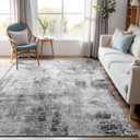 Area Rug 4x6 Grey Rug Washable Boho Rugs Non Slip Low Pile Abstract Small Carpet for Entryway, Bedroom, Kitchen, Classroom, Kids Room, Office, Dorm, Dining Room Gray