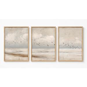 Framed Coastal Canvas Wall Art Seascape 24x16 Inch Set of 3 Triptych