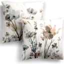 KKVEE Flower Throw Pillow Covers 18x18 Set of 2, Flowers Pillow Cushion Cases, Modern Decorative Square Pillowcases for Sofa Couch Bedroom Living Room Car