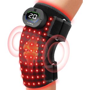 Red Light Therapy & Vibration Knee Massage Cordless, Multi-wavelength 660nm & 850nm Infrared Portable Heated Knee Brace, Red Light Therapy Wrap for Knee/Elbow/Shoulder Joints, 20-min Timer (Black)