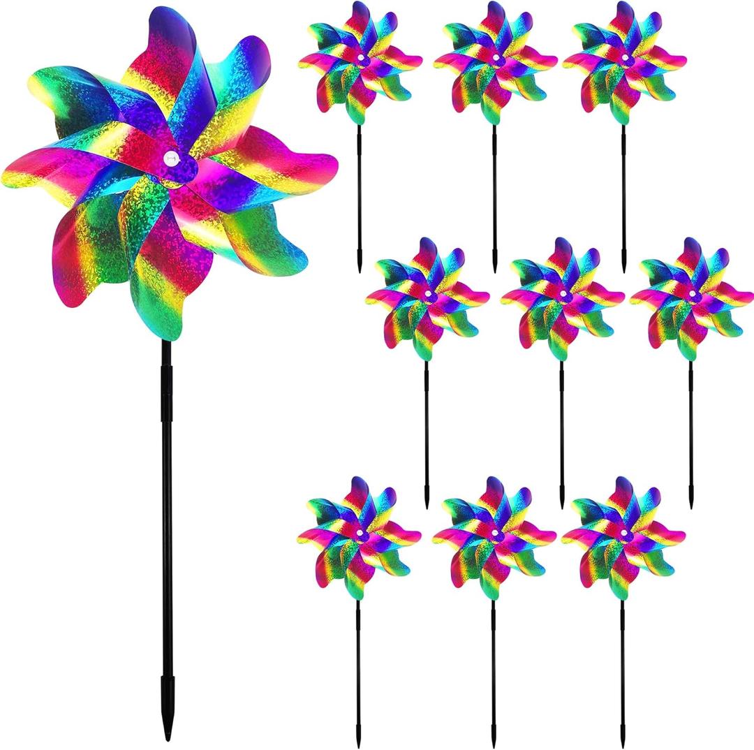 Reflective Bird Repellent Pinwheels, 7.1 inches in Diameter,Gradient Color 8-Blade Reflective Windmill, Outdoor Bird Deterrent, High Reflective Effect, for Yard, Balcony, Garden, Scare Birds. (Silver Dot)