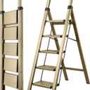 Step Ladder 5-Step Champagne Gold Finish Aluminum Folding Step Ladders,Anti-Slip Max 330 lbs