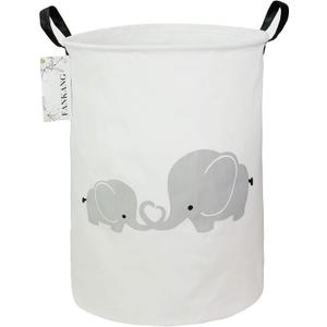 FANKANG Storage Basket, Nursery Hamper Canvas Laundry Basket Foldable with Waterproof PE Coating Large Storage Baskets for Kids Boys and Girls, Office, Bedroom, Clothes,ToysLove Elephant