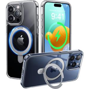 CASEKOO Ultra Magnetic for iPhone 15 Pro Case Clear with Invisible Stand [Compatible with MagSafe] [16FT Military-Grade Protection] Transparent Slim Phone Ring Grip 15 Pro Cover 6.1 inch