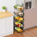 CHLORYARD 5 Tier Slim Fruit Basket for Kitchen, Stackable Wire Fruit Vegetable Storage Baskets Organizer Stand on Wheels, Metal Produce Basket Potato Onion Storage Bins Rack for Pantry, Black