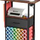 Rolling Craft Cart with Charging Station & Fabric Drawer, 24 Vinyl Roll Holders, Compatible with Cricut Maker, Cricut Organization for Craft Room, Blue Metal Frame, Vintage