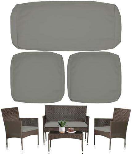 Sqodok 3 Pack Outdoor Cushion Covers Replacement, Waterproof Patio Seat Cushion Cover Fit for 4-Seater Wicker Rattan Conversation Set Loveseat Chair Couch Furniture, Cover Only, 38x19x2,19x19x2, Grey