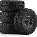 1.0 Beadlock Wheels and Tires 4pcs Aluminum Rim with 7mm Sleeve for RC Crawler Axial SCX24 Gladiator Bronco C10 Deadbolt AX24 TRX4M FCX24 Upgrade Parts (Black)